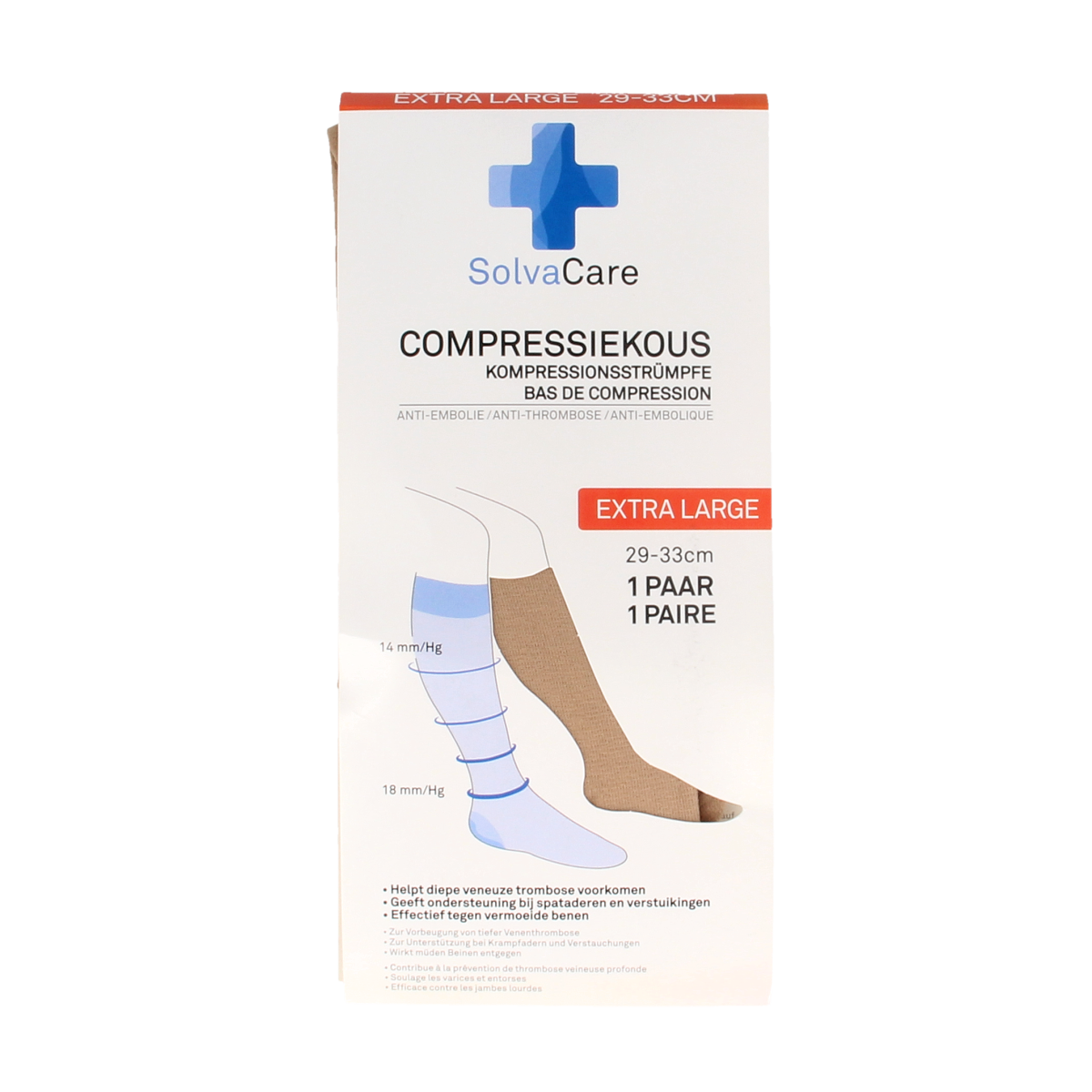 Solvacare beige compression stockings XL, 29-33 cm, for bandages, shown on a clean background.