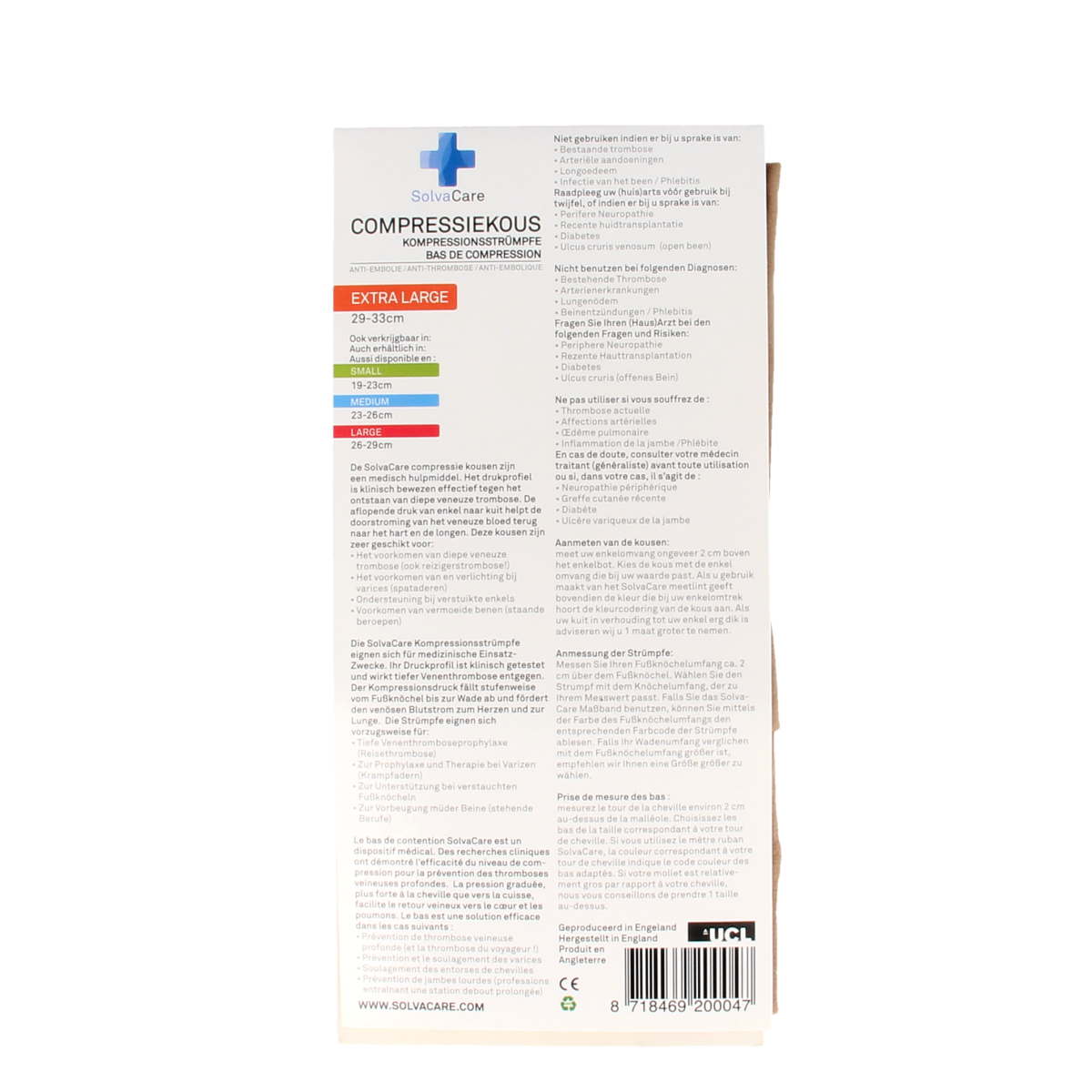 Solvacare beige compression stockings in XL size, 29-33 cm, for optimal leg support and compression therapy.