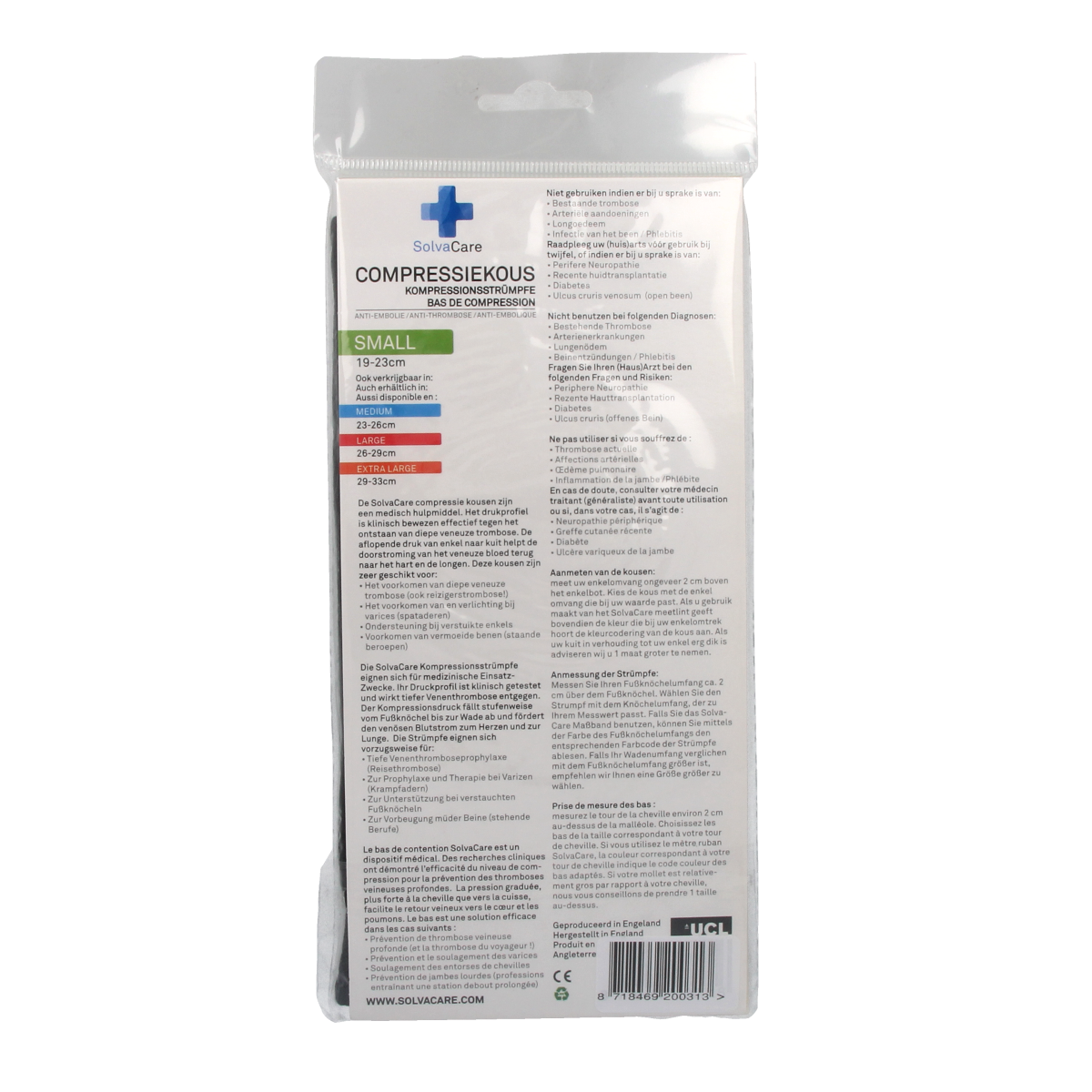 Solvacare compressiekous zwart S 19-23 cm, bandages for leg compression, pair with supportive fit and elastic fabric.