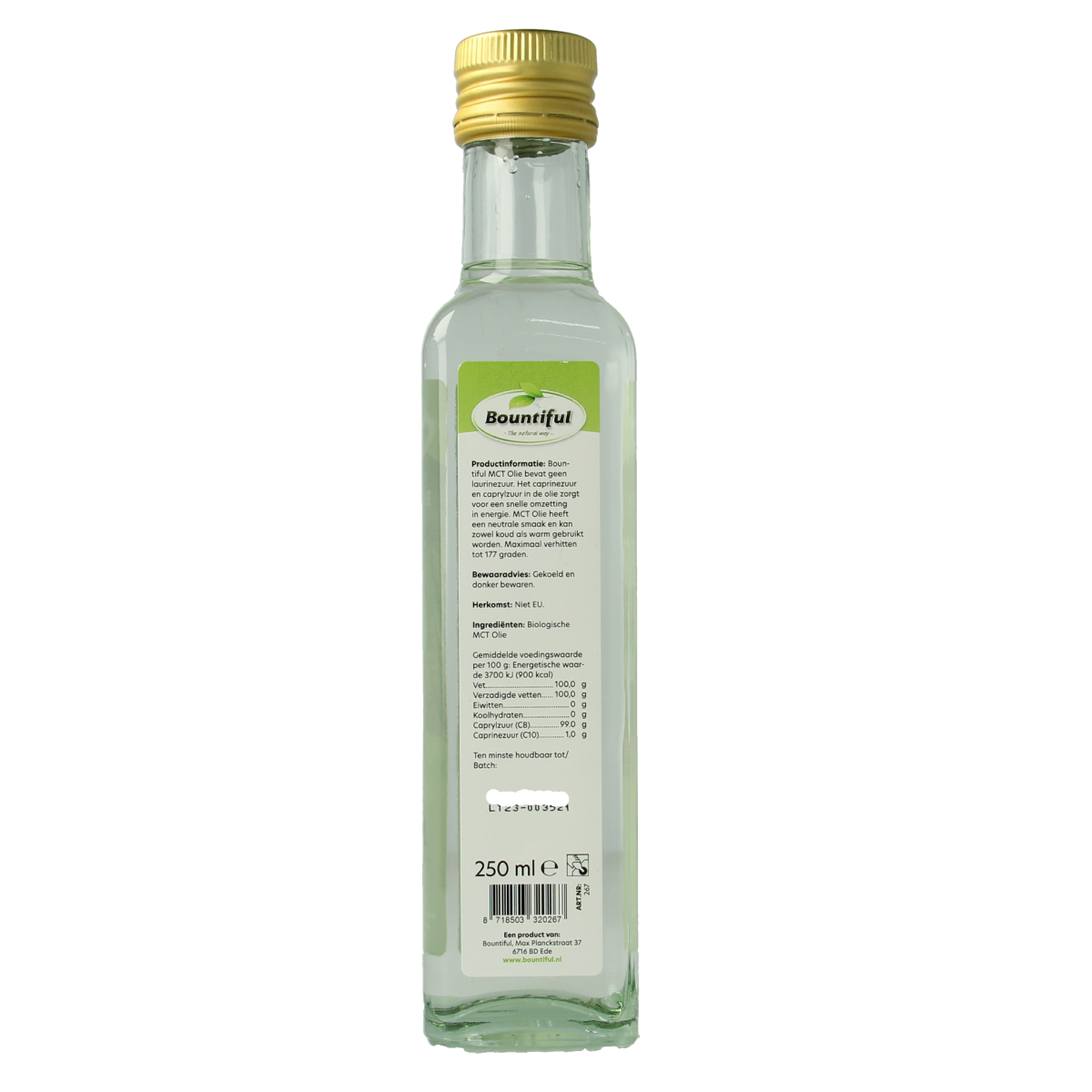 Bountiful Bountiful MCT Oil Coconut Pure 99% Caprylic Bio in 250ml bottle, healthy oil for cooking and health purposes