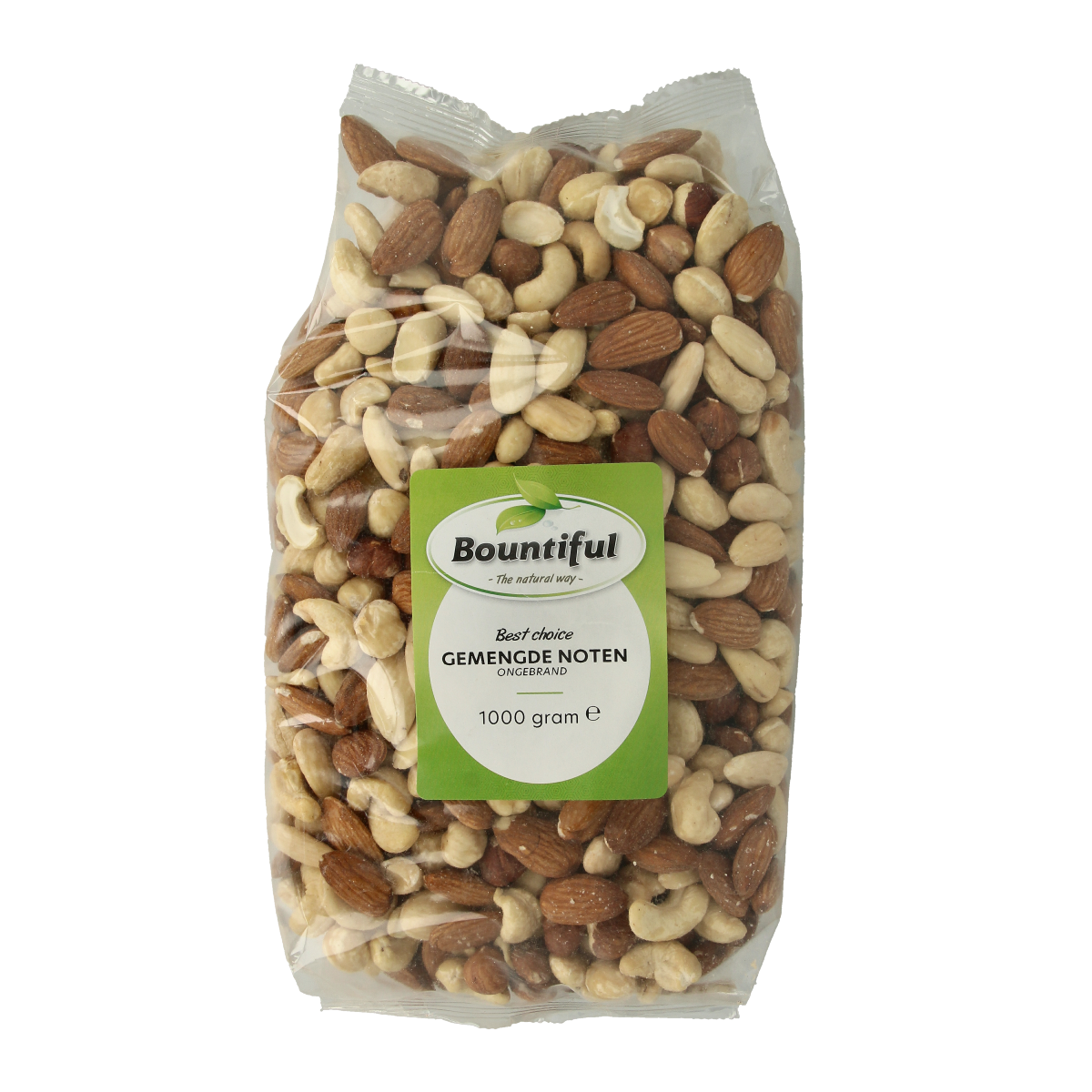Bountiful Gemengde noten snack mix in a 1000g bag, featuring a variety of mixed nuts and dried fruits.
