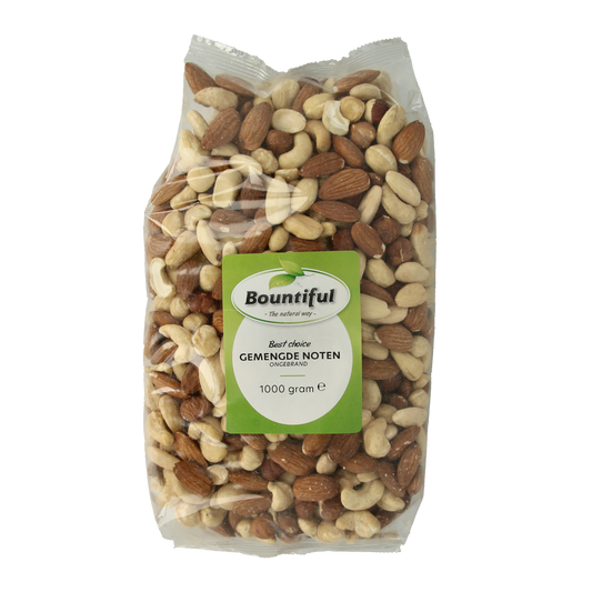 Bountiful Gemengde noten snack mix in a 1000g bag, featuring a variety of mixed nuts and dried fruits.