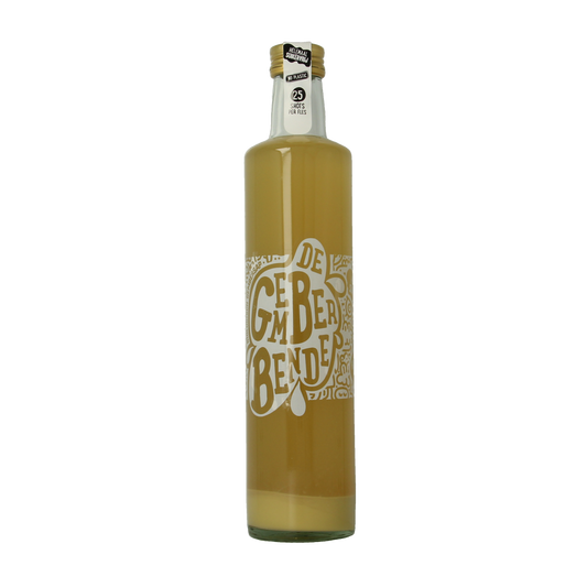 Bottle of Vitiv De Gemberbende organic pure and sugar-free ginger juice in a 500ml glass bottle.