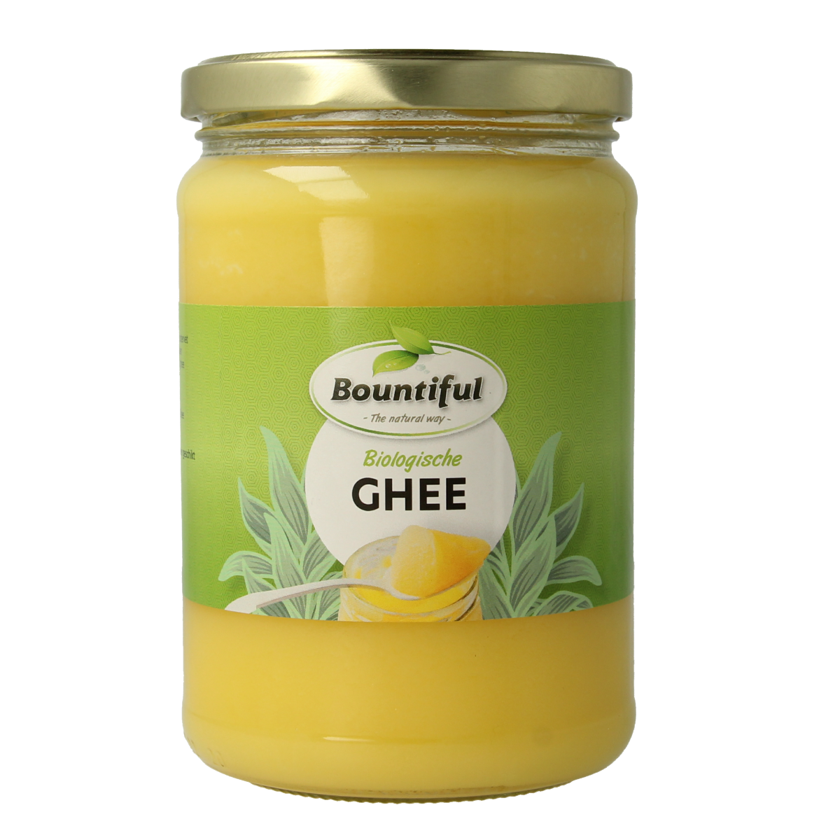 Bountiful bio ghee butter 500g jar, made from pure oils and fats, with a smooth, creamy texture and golden color.