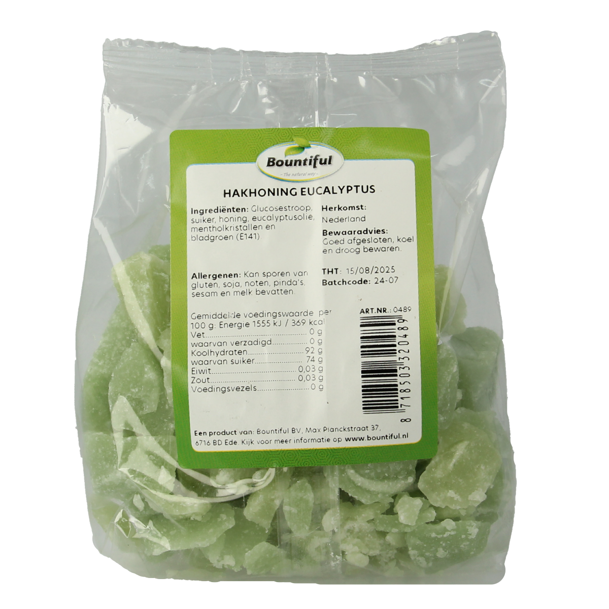 Bountiful Honing eucalyptus 300g jar, natural honing product with fresh eucalyptus scent, displayed in a clear container.