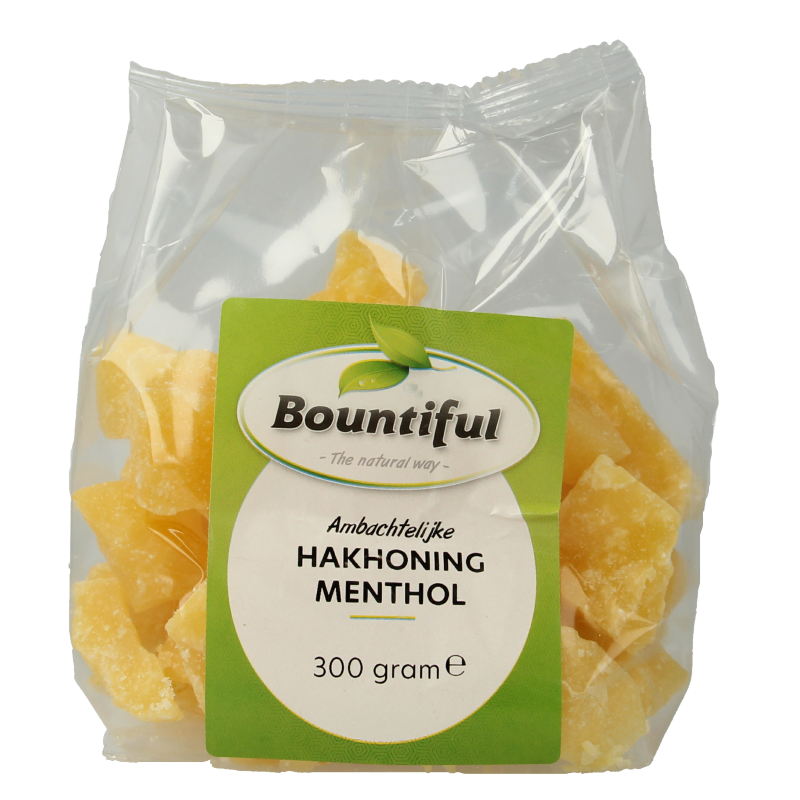 Bountiful Honing menthol, 300 grams, featuring a jar of soothing menthol honning honey with a clear label and lid.