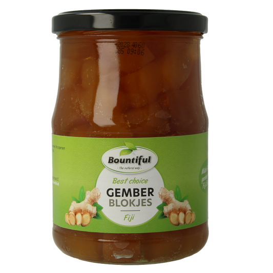 Bountiful Fiji gemberblokjes in 720g package, a ginger flavoring for sauces and seasonings, displayed in a food image.