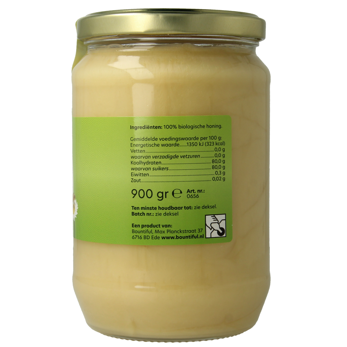 Bountiful Bountiful Honing weidebloemen creme bio jar, 900g, natural honey with wildflower flavor in a glass jar.