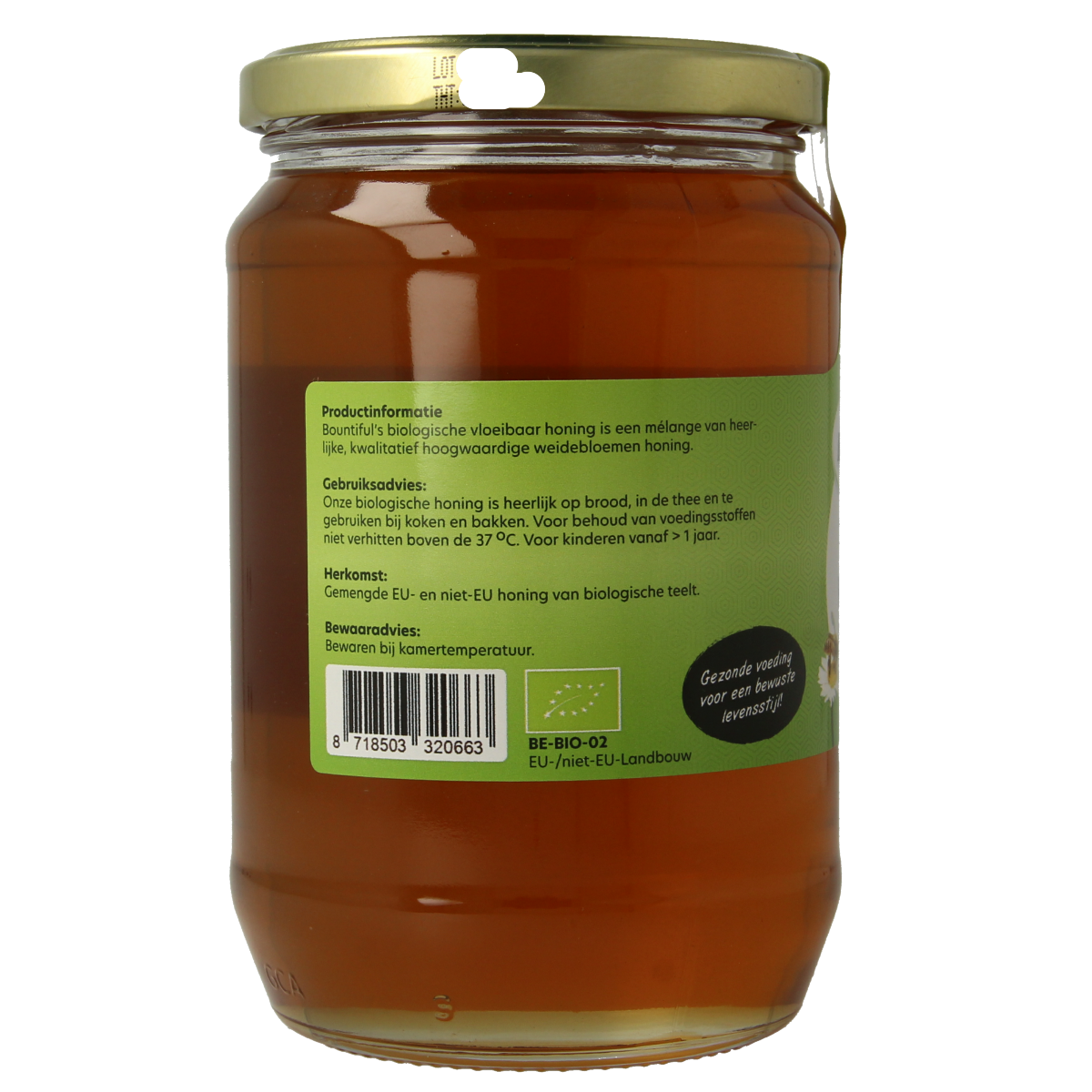 Bountiful Bountiful Honing weidenbloemen liquid honey in 900g jar, showcasing golden honey with a natural flower background.