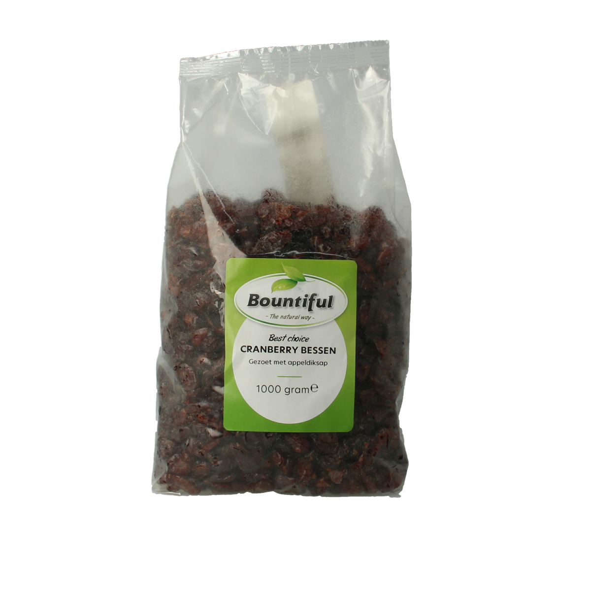 Bountiful Bountiful Cranberries gezoet met appeldiksap, 1 kg, raw superfood with dried cranberries soaked in apple juice
