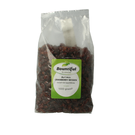 Bountiful Bountiful Cranberries gezoet met appeldiksap, 1 kg, raw superfood with dried cranberries soaked in apple juice