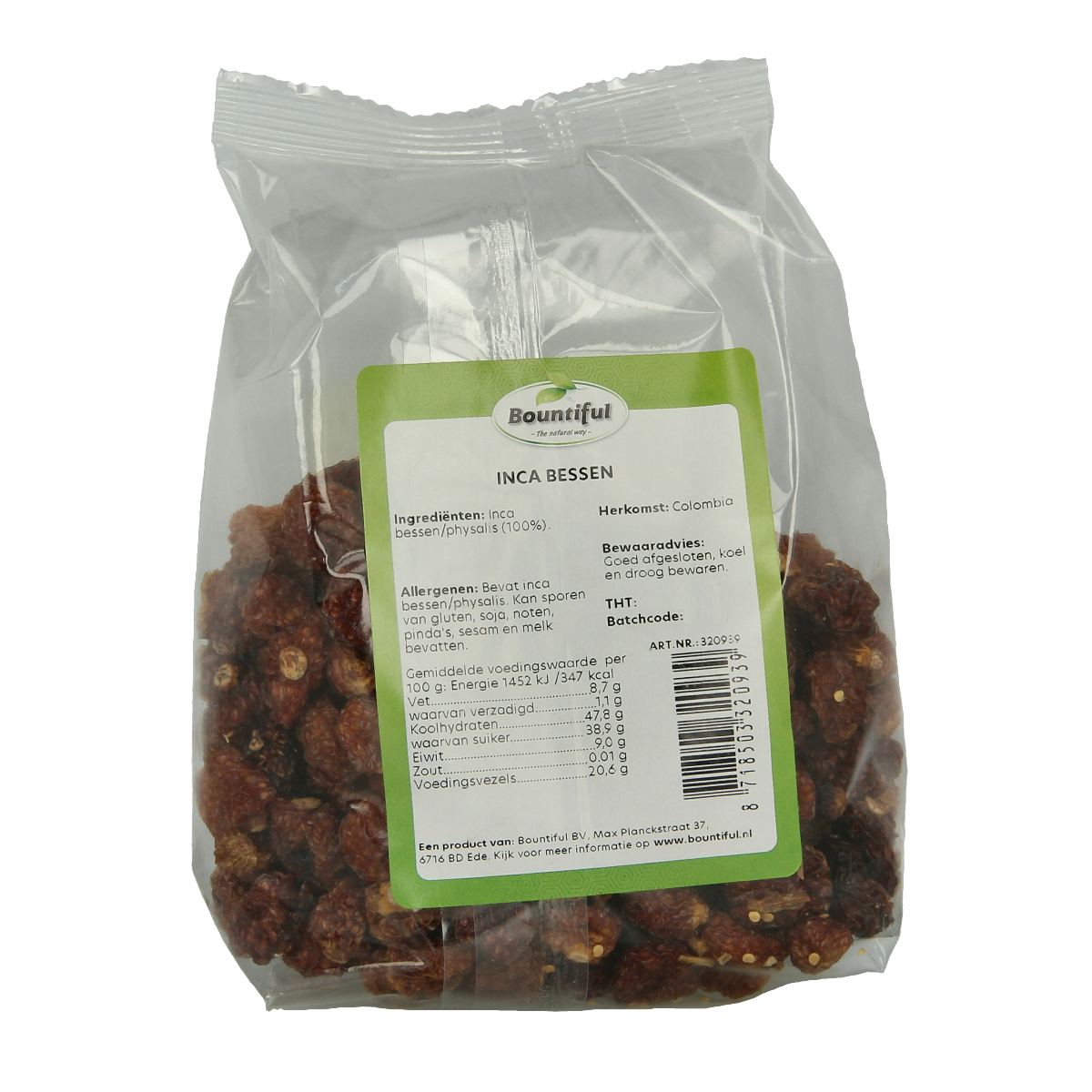 Bountiful Inca berries, raw superfood from Bountiful, shown in a 250g package with vibrant purple berries and fresh appearance.