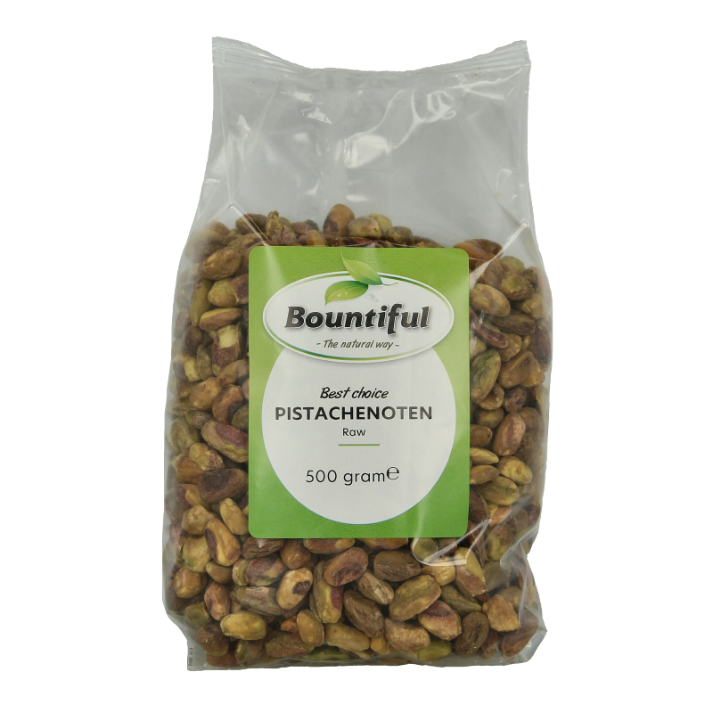 Raw Bountiful Pistache gepeld, 500g, shelled pistachio nuts from superfoods, fresh and natural for healthy snacking.