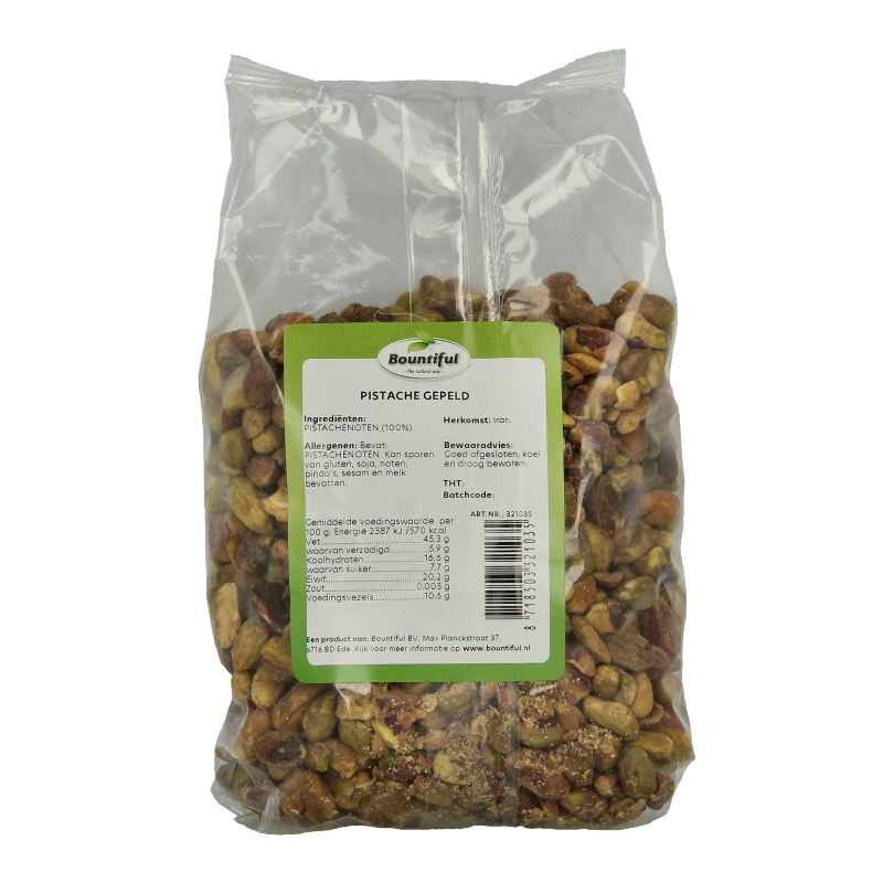 Raw Bountiful Pistache gepeld, 500g, natural superfood pistachios with shells removed, high-quality snack or ingredient.