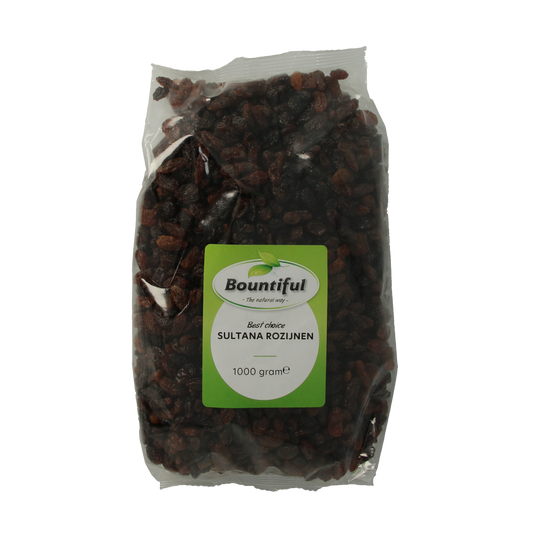 Bountiful Bountiful Sultana rozijnen in 1kg pack, raw superfood dried sultana grapes on a white background