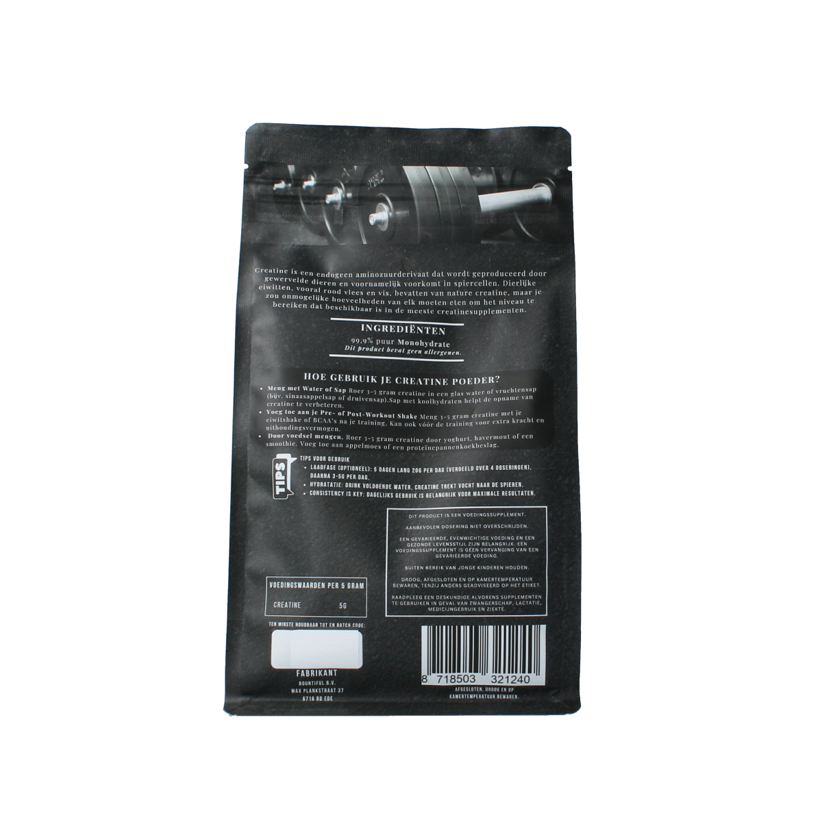 Bountiful Creatine Monohydrate powder in a 500g container, supplement for muscle support and athletic performance.