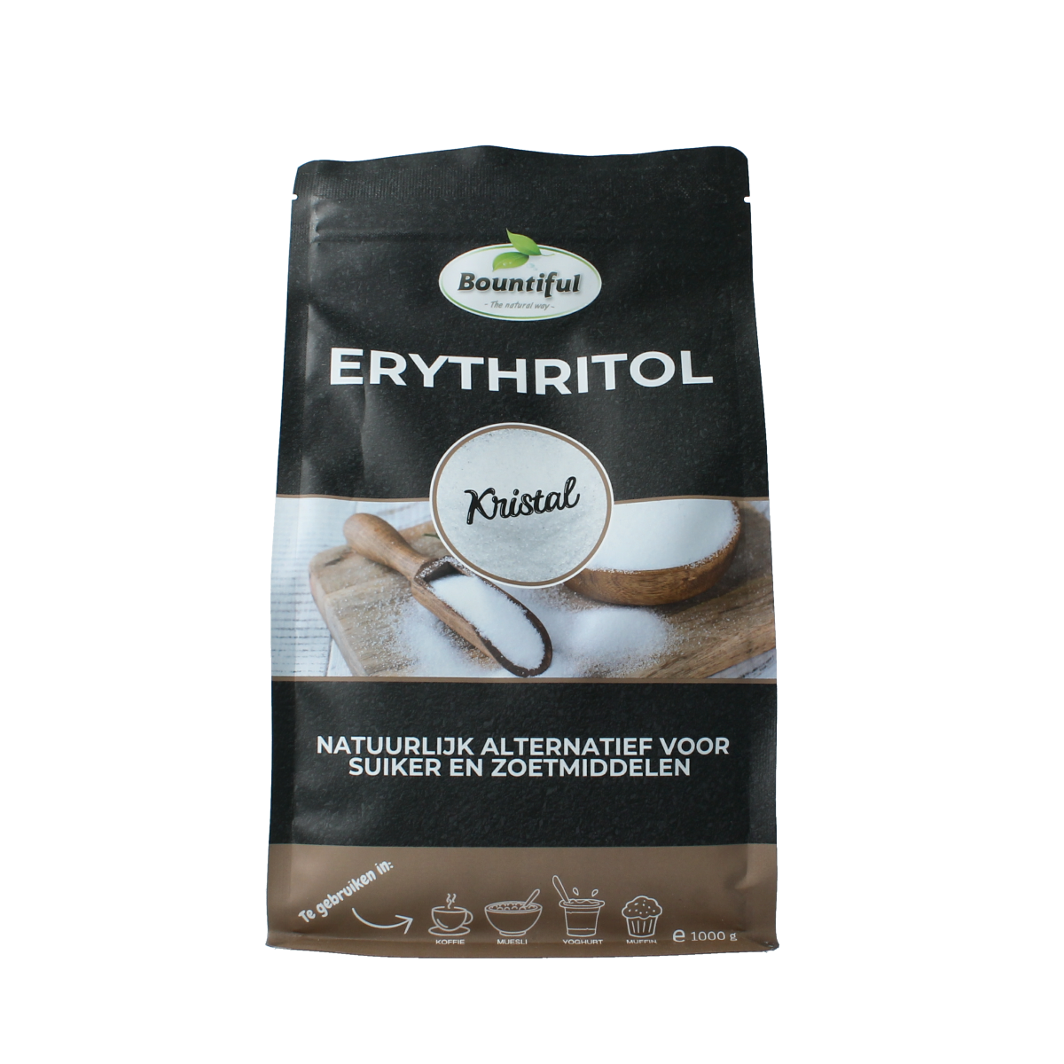 Bountiful Erythritol sweetener in a 1000g package, gluten-free sugar substitute, white granulated powder for baking and cooking