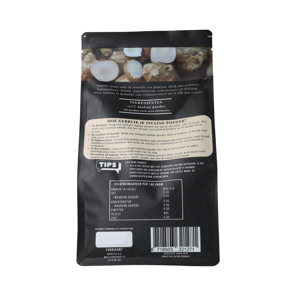 Bountiful Bountiful Inuline powder in a 500g package, raw superfood supplement with a white, fine powder texture.