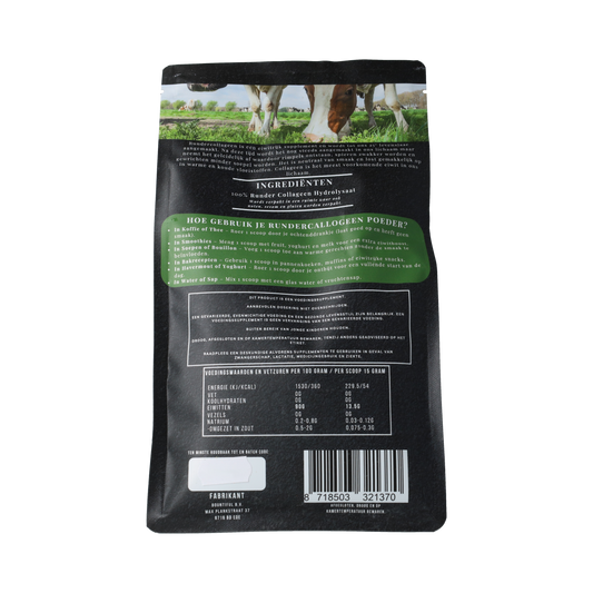 Bountiful Runder Collagen amino acids supplement in 500g package, featuring a label with nutritional information and product branding.