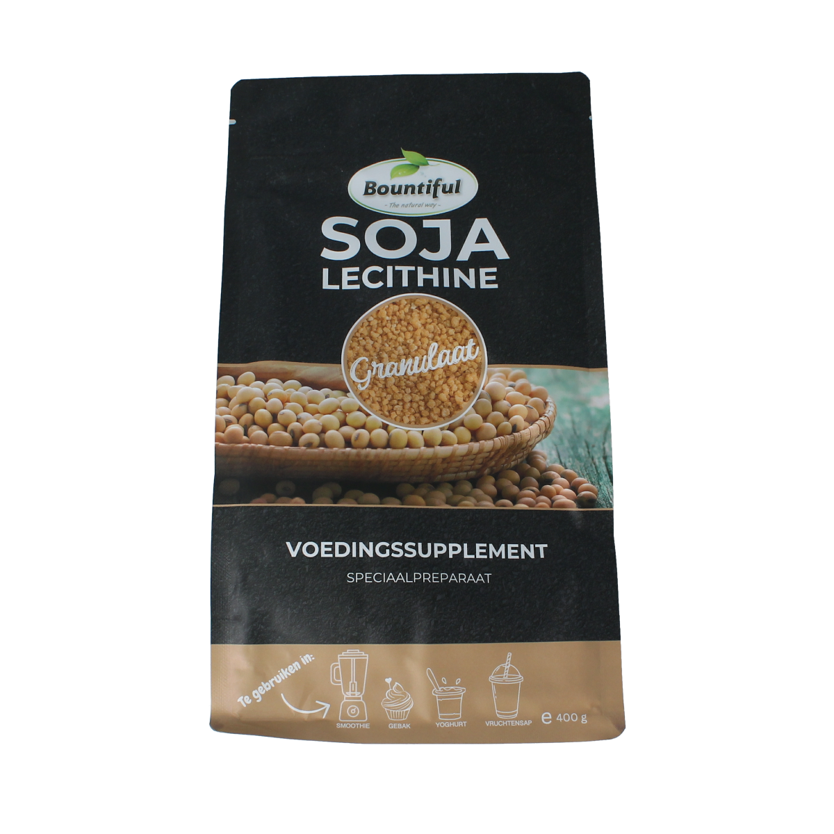 Bountiful Lecithine granulaat 98% in een 400g verpakking, kruidenpreparaat met geleidelijke poedertextuur