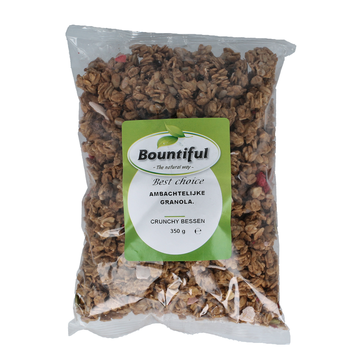 Bountiful Ambachtelijke granola krunchy bessen in 350g, with mixed berries and crunchy oats, ideal for breakfast.