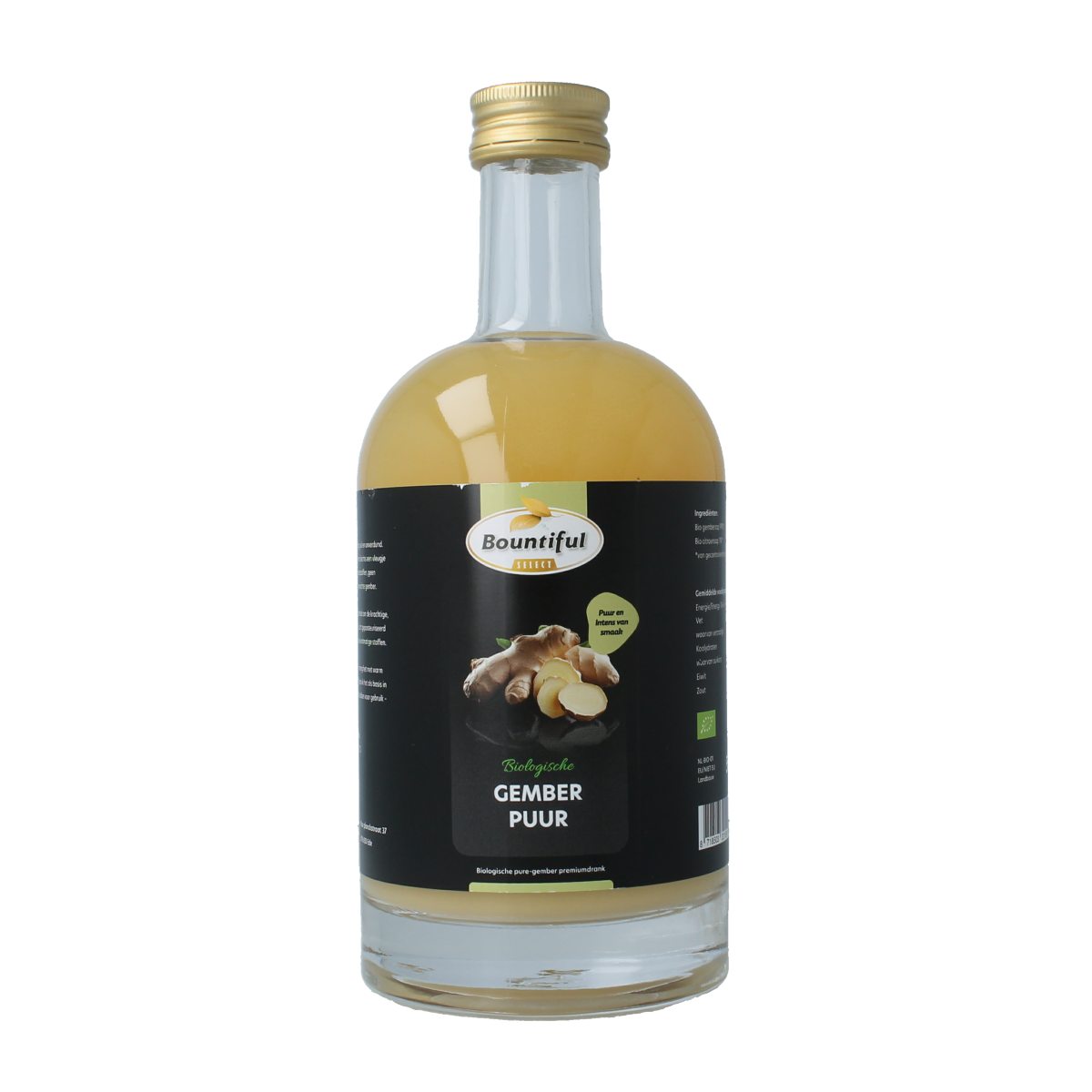 Bountiful Select organic ginger juice in a 500ml bottle, natural ginger beverage from the drink and juice category.