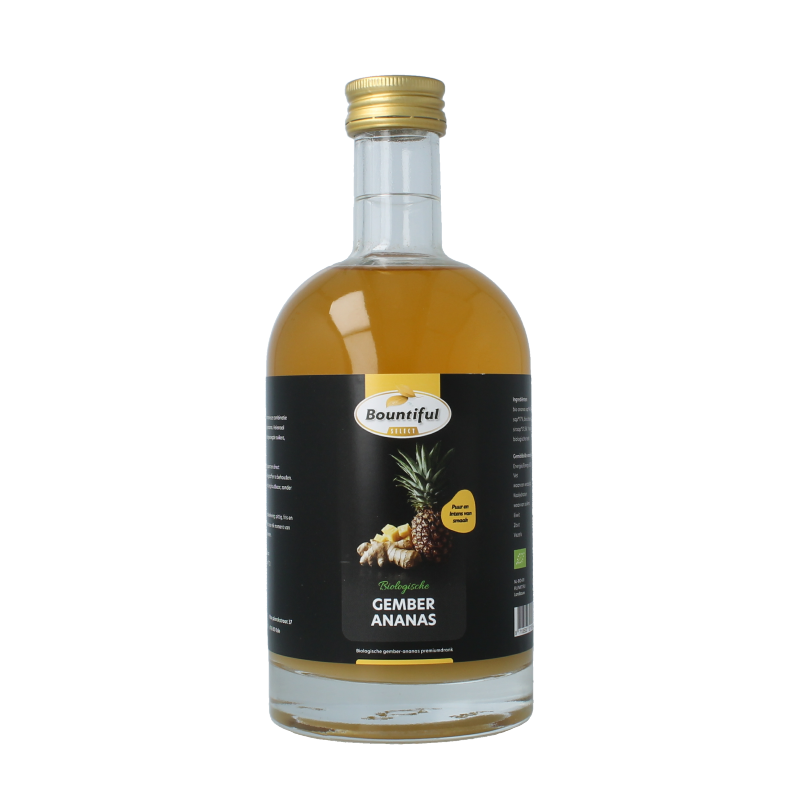 Bountiful Select organic ginger pineapple juice in a 500ml bottle, fresh and natural, for healthy beverages.