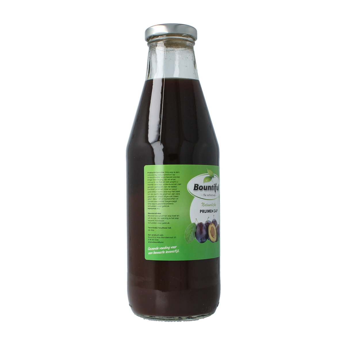 Bountiful Pruimensap bottle, 750ml, in clear glass with a colorful label, part of Bountiful's drinks and juices collection.