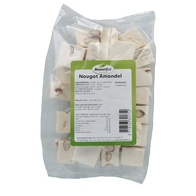Bountiful Bountiful Nougat Amandel snoepgoed, 300g, featuring creamy nougat with crunchy almond pieces in a colorful package