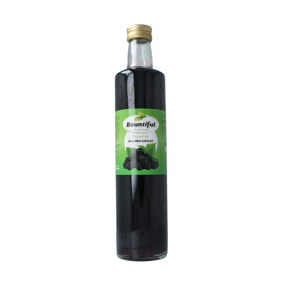 Bountiful Bountiful Bramen siroop 500ml bottle with a dark, rich syrup inside, suitable for drinks and fruit flavoring.