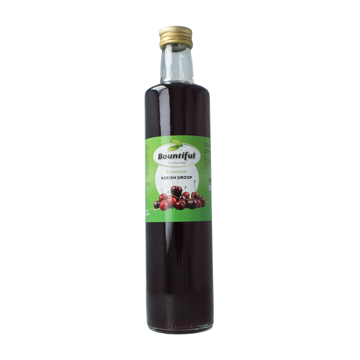 Bountiful Kersen siroop 500ml bottle with cherry syrup and label, displayed against a white background.