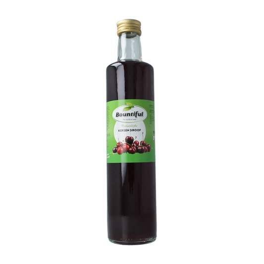 Bountiful Kersen siroop 500ml bottle with cherry syrup and label, displayed against a white background.