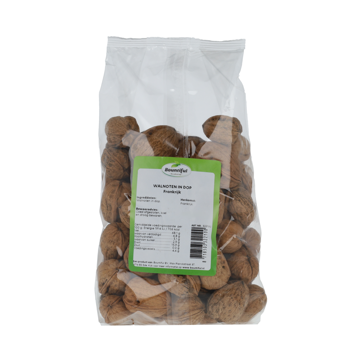 Bountiful Best Choice walnuts in a 500g bag, snack and trail mix nut product from Bountiful, shown in the image.