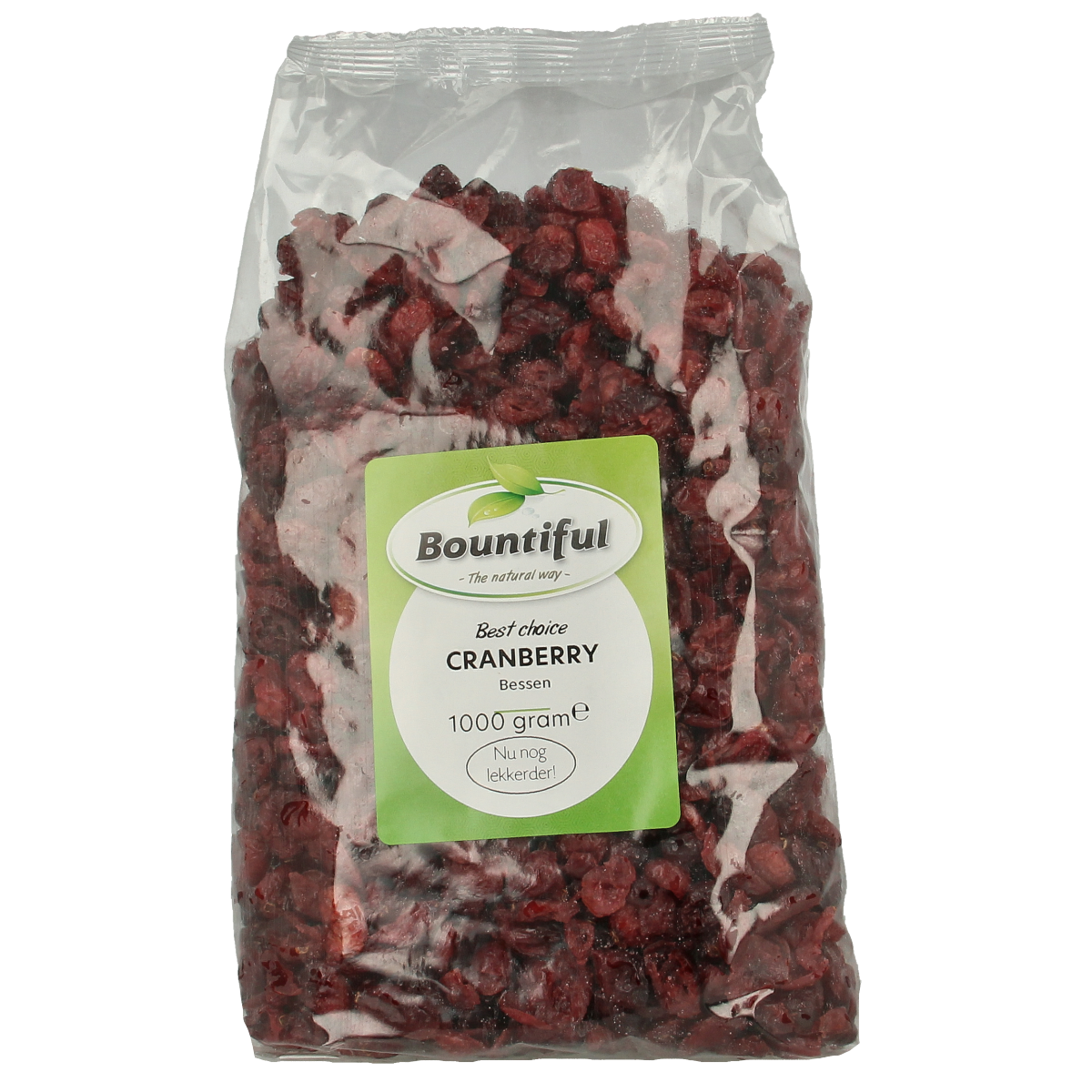 Bountiful fresh cranberries in a 1 kg bag, ideal for cooking or snacking, displayed on a white background.