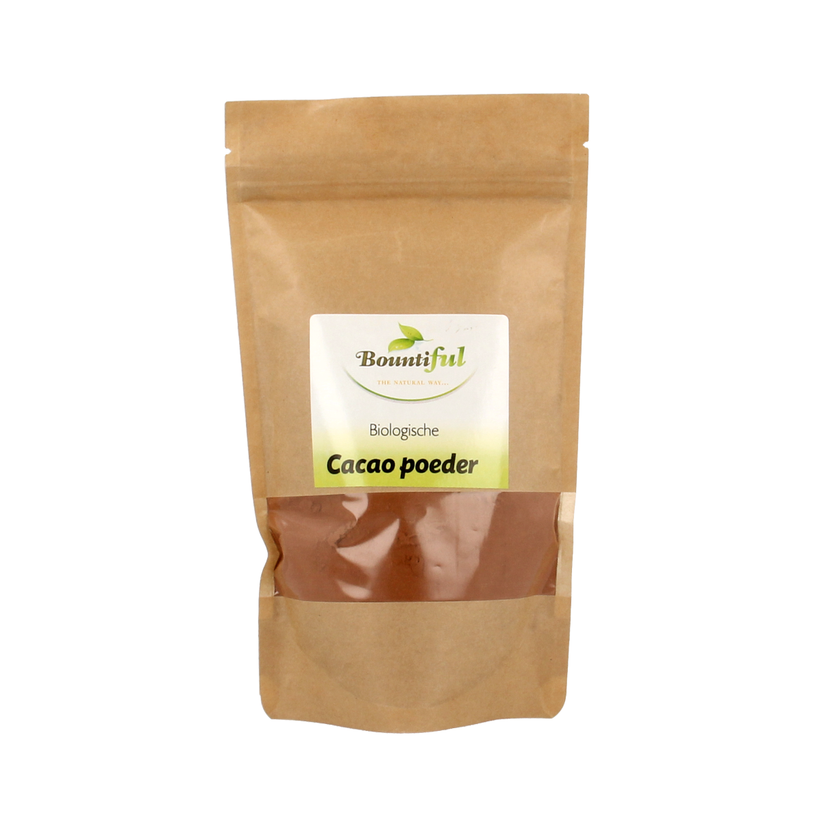 Bountiful Organic Cacao Powder 150g from raw superfoods, shown in a clear image highlighting the natural cacao powder packaging.