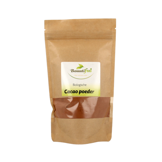 Bountiful Organic Cacao Powder 150g from raw superfoods, shown in a clear image highlighting the natural cacao powder packaging.