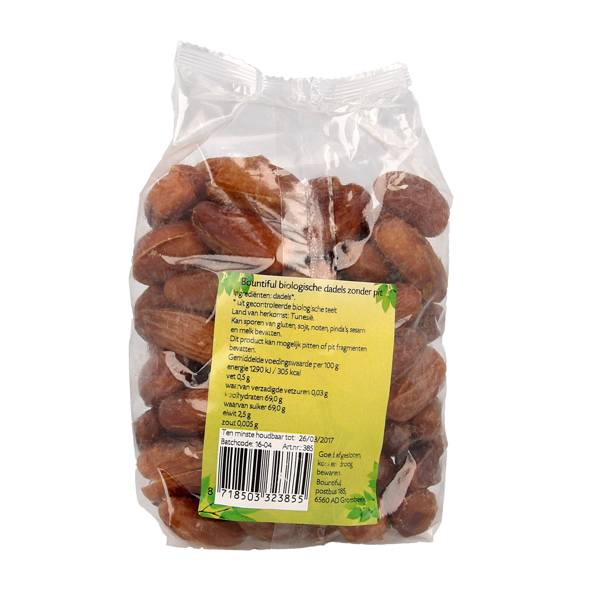 Bountiful organic pitted dates in 500g package, showcasing the fresh, plump, and naturally sweet dates with no pits.