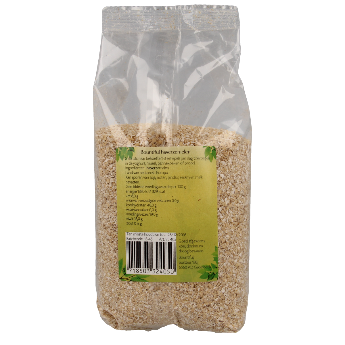 Bountiful Bountiful Haverzemelen breakfast cereal in a 500g package, natural whole grain oats for healthy mornings