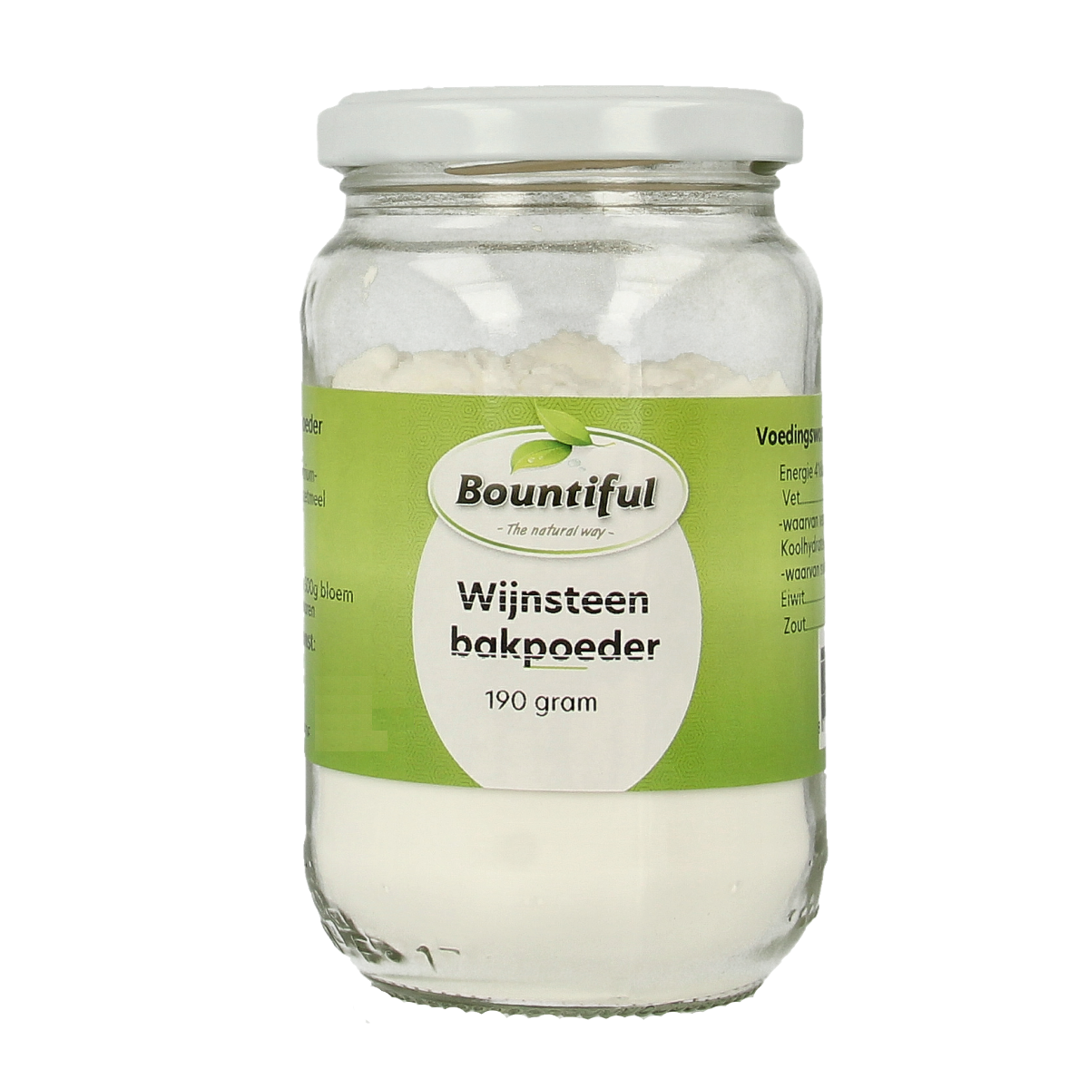 Bountiful wijnsteenbakpoeder in 190g pack, a natural baking powder for baking and cooking purposes.