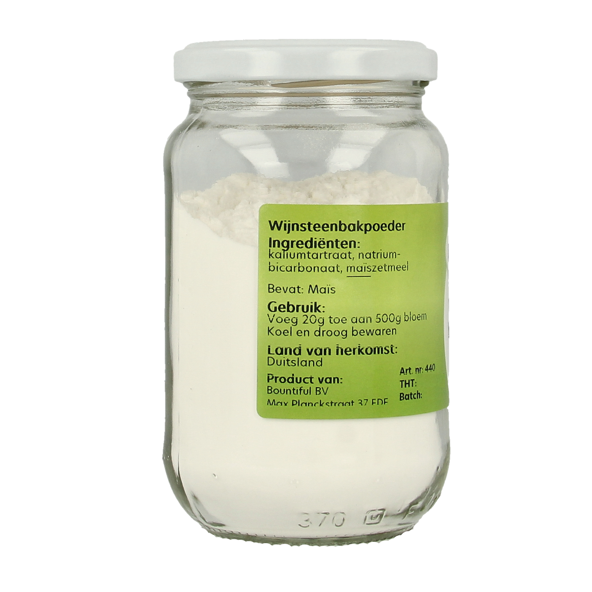 Bountiful Wijnsteenbakpoeder 190g baking powder in a white container with a red label, used for baking and cooking.