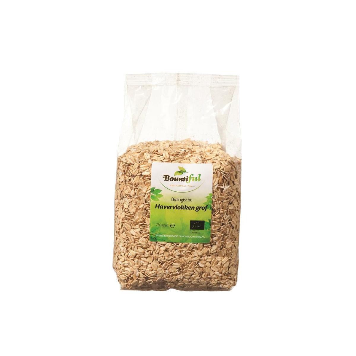 Bountiful Bountiful Havervlokken grof bio breakfast granola in a 750g package, showing large oat flakes in the image.