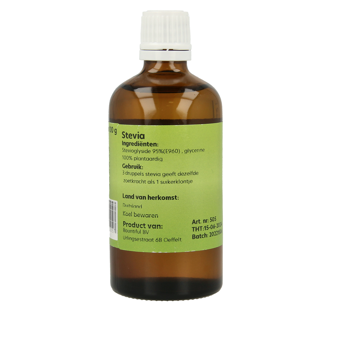 Bountiful Stevia vloeibaar, 100ml, natural liquid sweetener from Bountiful, with a clear bottle showing the transparent liquid