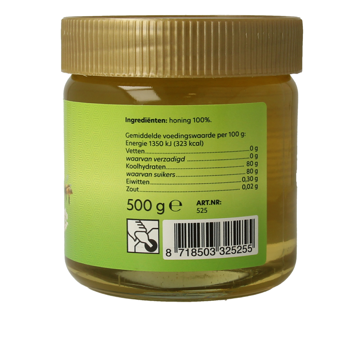 Bountiful Acacia honing jar, 500g, natural honey with golden color, showcasing the smooth, thick texture of the honey.