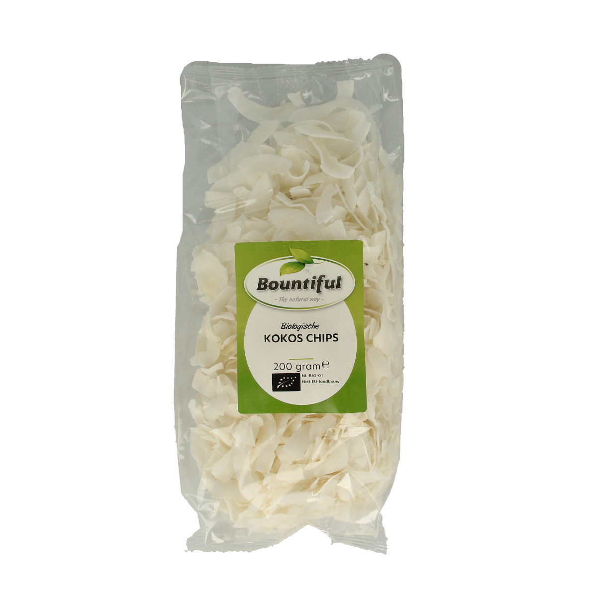 Bountiful Bountiful Kokos Chips Bio, 200g, raw superfoods with golden toasted coconut flakes in a clear package