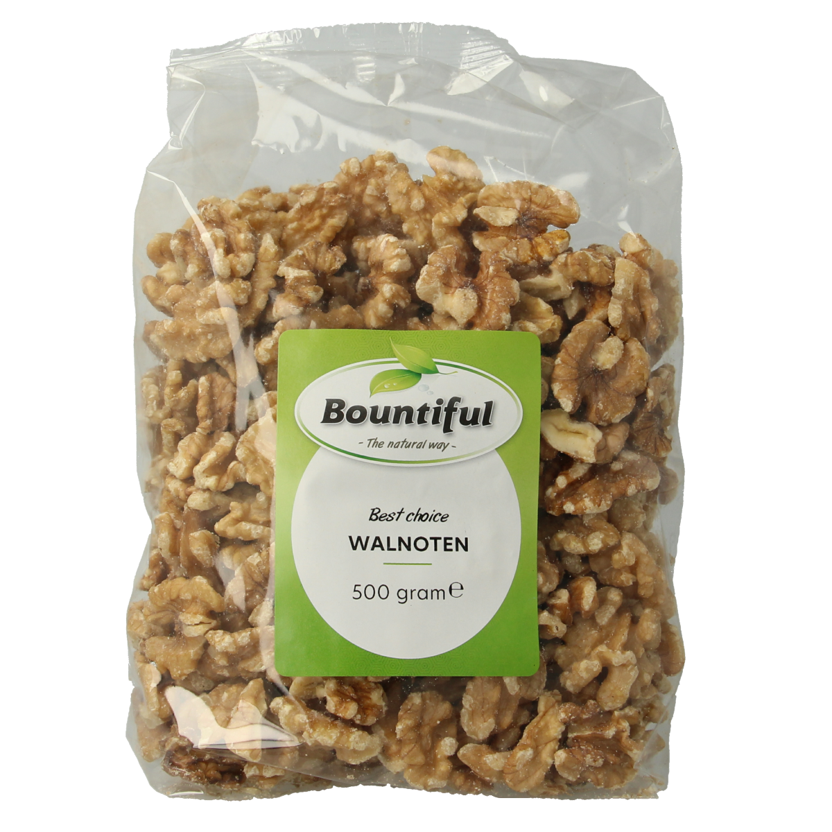 Raw Bountiful Walnoten (walnuts) in a 500g package, superfoods snack, natural and nutritious walnuts from Bountiful.