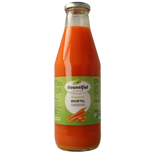Bountiful organic carrot juice in 750ml bottle, fresh and vibrant, from the Bountiful drink and juice collection.