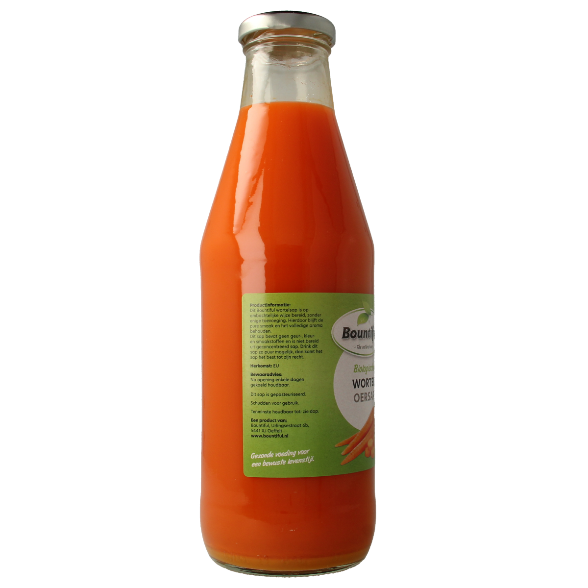 Bountiful bio wortel oersap in 750ml bottle, fresh organic carrot juice from Bountiful, dranken en sappen collection