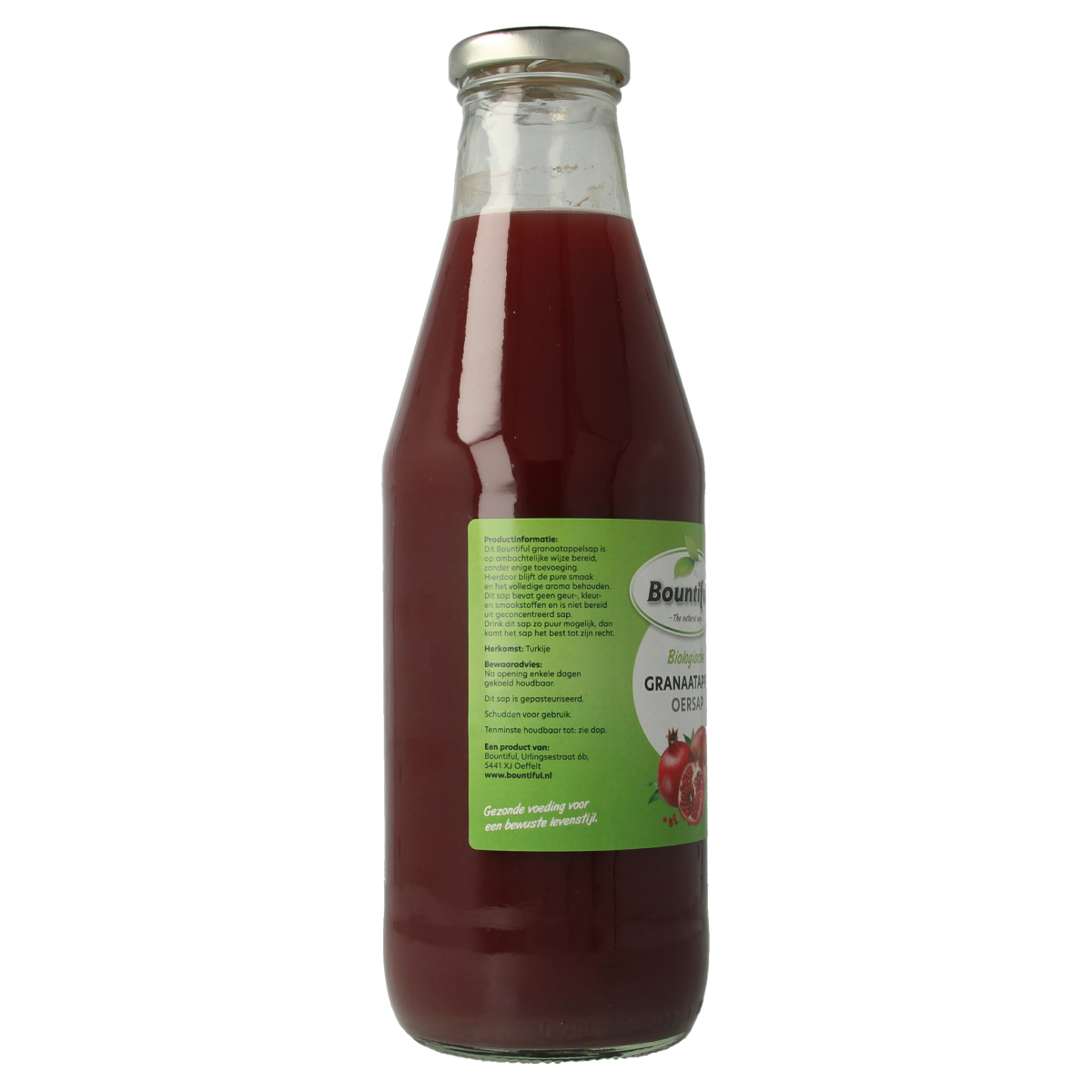 Bountiful bio pomegranate juice in a 750ml bottle, fresh and vibrant, from the drinks and juices category.