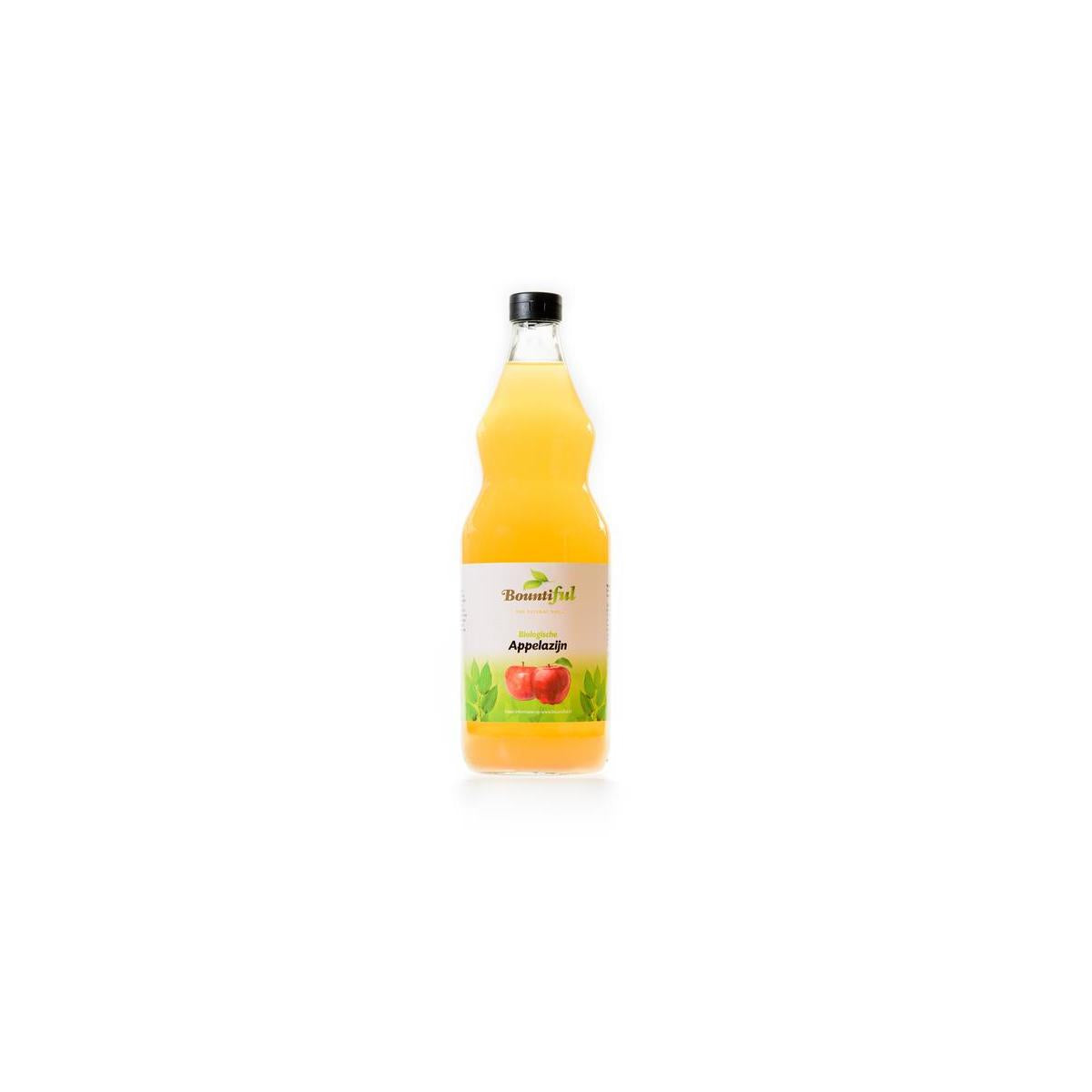 Bountiful organic apple cider vinegar in a 1-liter glass bottle, ideal for sauces and flavoring in cooking.