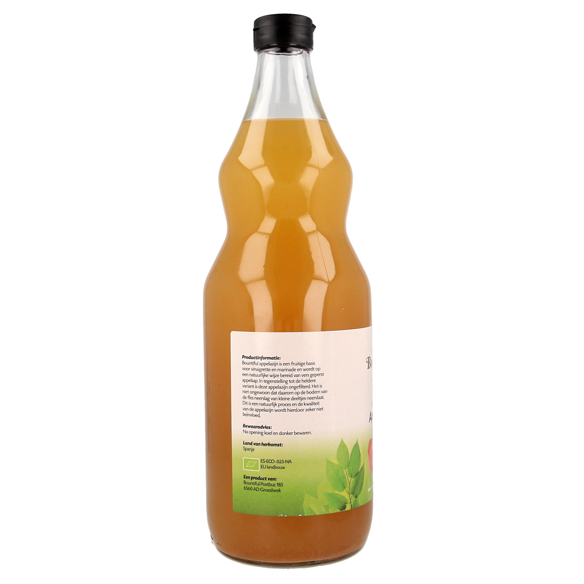 Bountiful organic apple cider vinegar in a 1-liter bottle, ideal for sauces and flavoring in cooking.